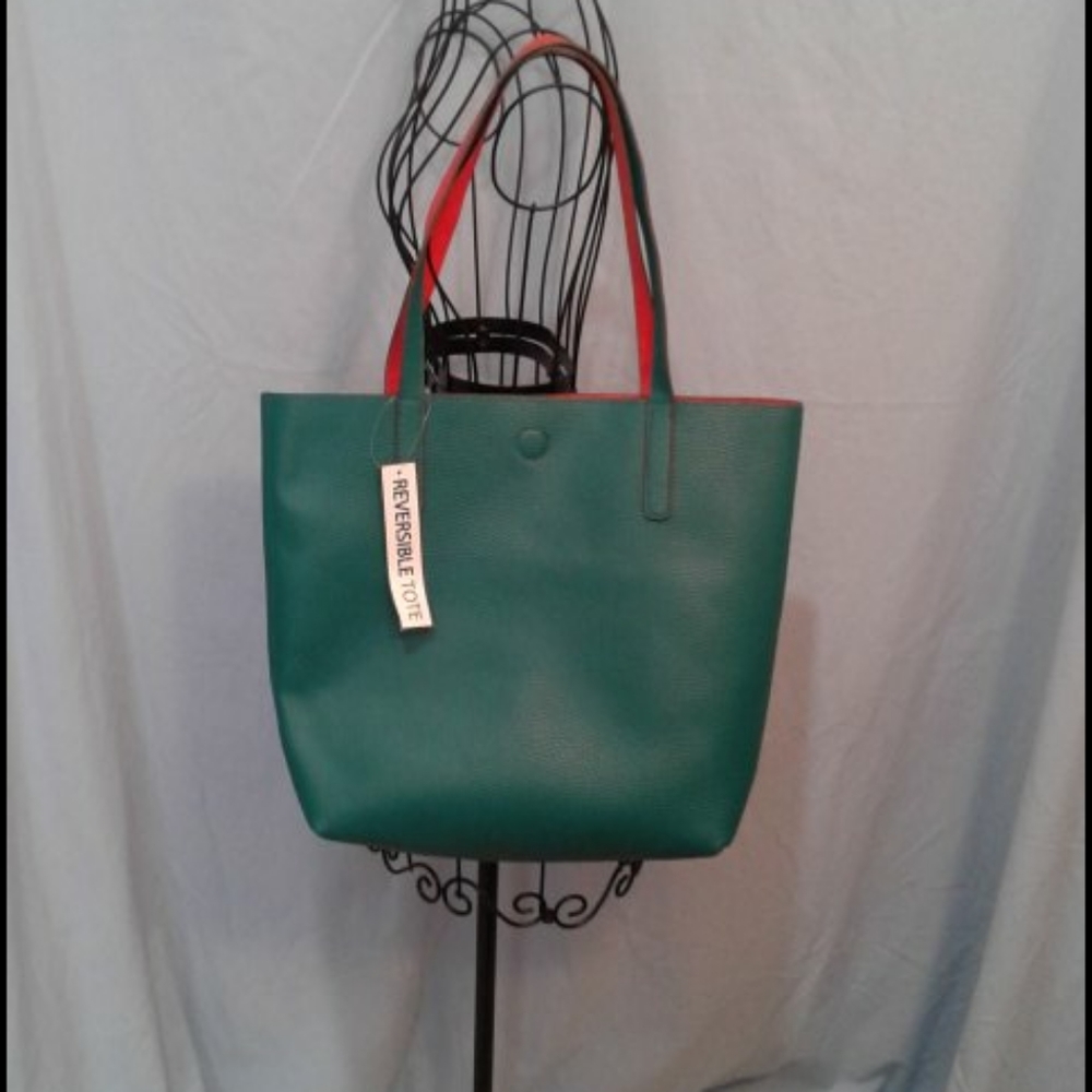NWT Green/Coral Reversible Tote